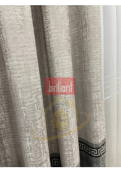 Glaris Betina Keten Zemin Bordür Desen Modern Yüksek Kaliteli Fon Perde 1/3 Sık Pile - Tek Kanat