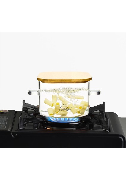 Cambu Bambu Kapaklı Borosilikat Cam Mini Tencere 700 ml