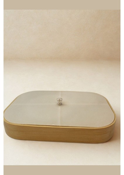 Kapaklı Dikdörtgen 4 Bölmeli Bambu Organizer, Kahvaltılık Düzeni Için Kullanışlı Tasarım