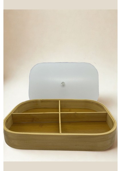 Kapaklı Dikdörtgen 4 Bölmeli Bambu Organizer, Kahvaltılık Düzeni Için Kullanışlı Tasarım fiyatları