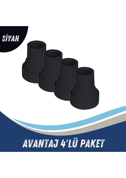 Baston Lastiği Yumuşak Kaymaz Taban Baston Asa Ucu Yüksek Kalite 4'lü Avantaj Paket Siyah Renk