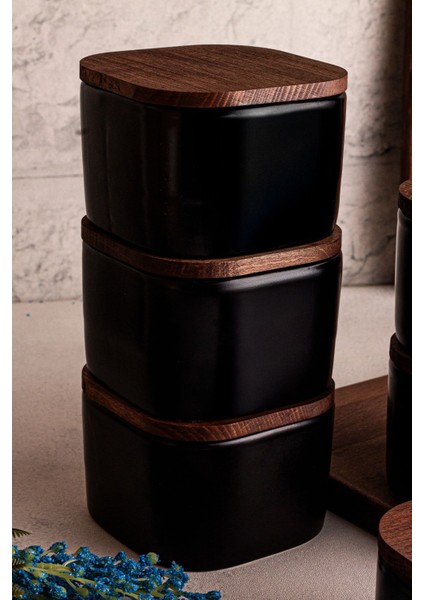 6'lı Siyah Seramik Kase Seti, Çok Amaçlı, Vakumlu Ahşap Kapak, 300 ml fiyatları