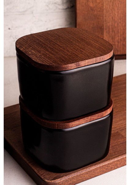 6'lı Siyah Seramik Kase Seti, Çok Amaçlı, Vakumlu Ahşap Kapak, 300 ml fırsatları