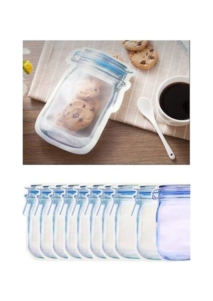 Kavanoz Görünümlü Kilitli Saklama Poşeti 620 ml (1 Adet ) modelleri