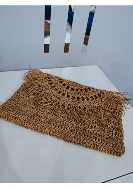 El Yapımı Örgü Kahve Renk El ve Koltukaltı Çantası modelleri