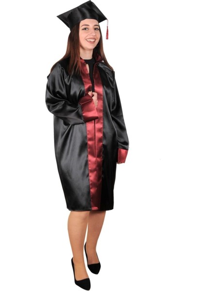 Ortaokul Mezuniyet Cübbesi Siyah Bordo, Şık ve Kaliteli Tören Kıyafeti