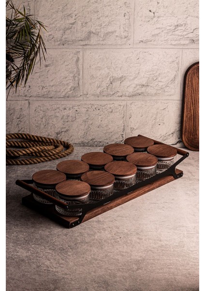 Yuvarlak 10'lu Ahşap Kapaklı Cam Kahvaltılık ve Çerezlik, 235 ml