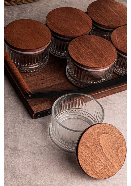 Yuvarlak 10'lu Ahşap Kapaklı Cam Kahvaltılık ve Çerezlik, 235 ml