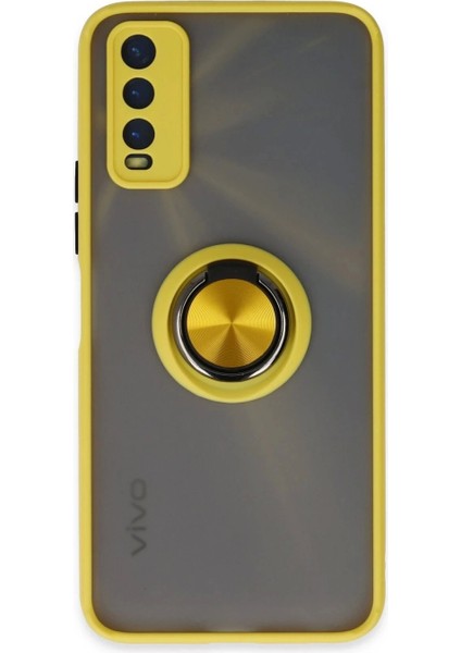 Vivo Y11S Kılıf Montreal Yüzüklü Silikon Kapak - Sarı