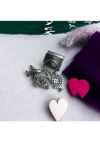 Italyan Yerküre Uçak Bavul Detaylı Çelik Charm modelleri