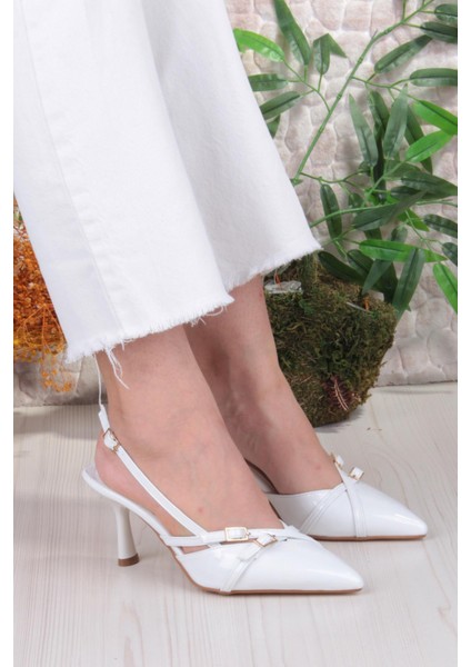 2105 Ceyn Rugan Çift Toka Detaylı Arkası Açık Topuklu Kadın Ayakkabı