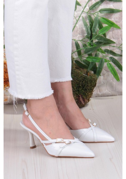 2105 Ceyn Rugan Çift Toka Detaylı Arkası Açık Topuklu Kadın Ayakkabı modelleri