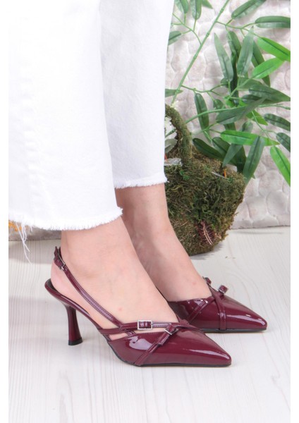 2105 Ceyn Rugan Çift Toka Detaylı Arkası Açık Topuklu Kadın Ayakkabı modelleri