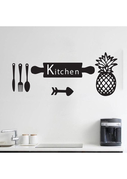 Ahşap Mutfak Duvar Dekoru Ananas Tasarımı Siyah Renk
