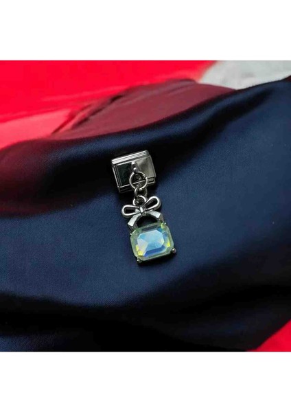 Italyan Zirkon Taşlı Çanta Detaylı Çelik Charm