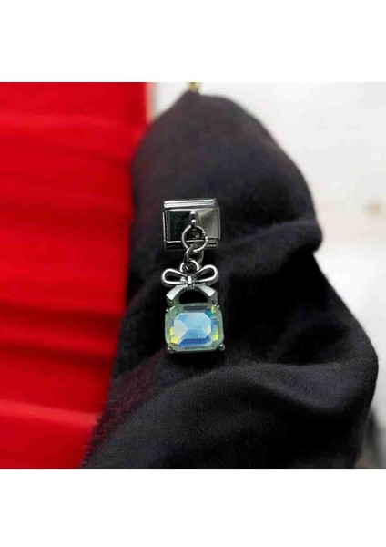 Italyan Zirkon Taşlı Çanta Detaylı Çelik Charm fiyatları