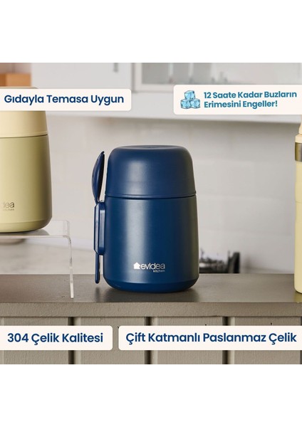 Lacivert 500 ml Termos, Pratik ve Şık Yemek Kabı