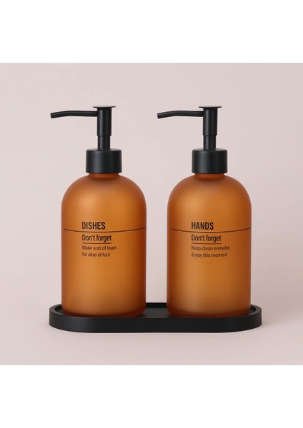 2'li Tezgah Üstü Standlı Sıvı Sabunluk Seti Siyah Standlı 1000 ml Sabunluk Seti