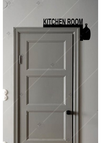 Ahşap Kapı Süsü, Kitchen Room Yazılı, Sağ Köşe, Dekoratif, Siyah Renkli