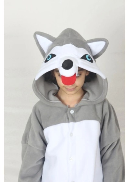 Sevimli Çocuk Kigurumi Sibirya Kurdu Hayvan Kostümü, Renkli ve Rahat Tasarım indirimleri