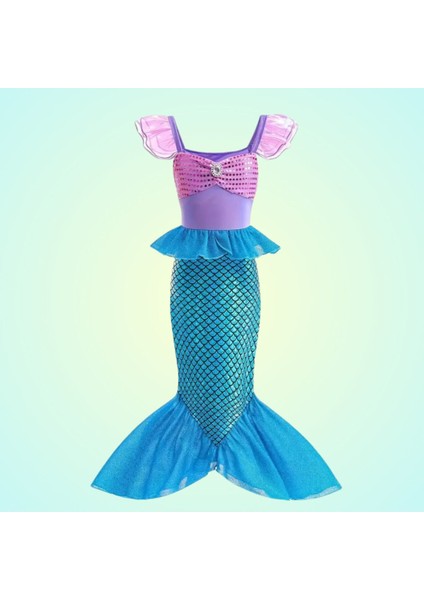 Parlak Mor Denizkızı Kız Çocuk Tütü Etek ve Kostüm Seti