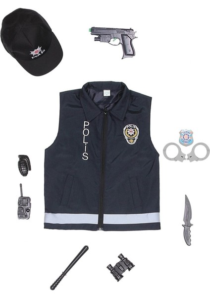 Çocuklar Için Şık ve Rahat Polis Temalı Yelek, Siyah Renk Seçeneğiyle.