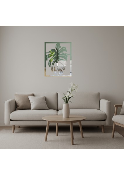 Tropikal Monstera Yapraklı Dekoratif Aynalı Tablo - TOA9810-4508
