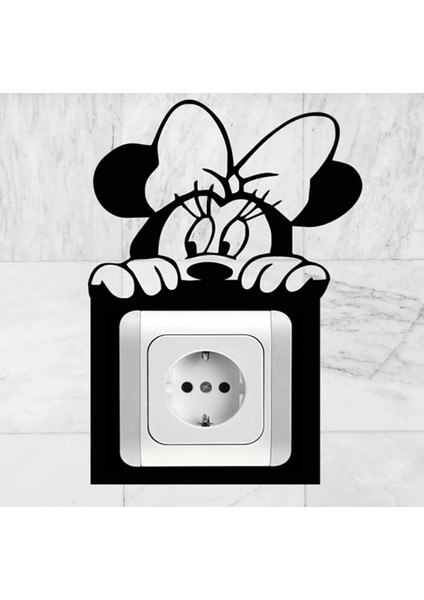 Siyah Mickey Mouse Priz ve Anahtar Çerçeve Süsü, 8,2x8,5 Cm, Dekoratif Ürün