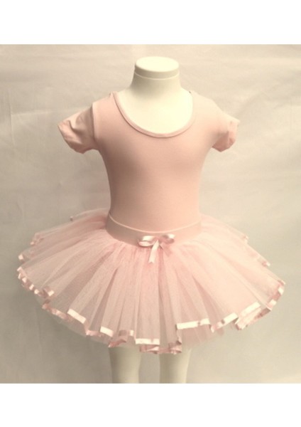 Pembe Pamuklu Sırt Çapraz Minikol Mayo ve Tütü Etekli Set