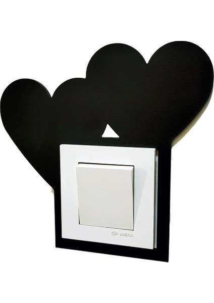 Kalp Desenli Siyah Priz ve Anahtar Çerçevesi Seti, 2'li