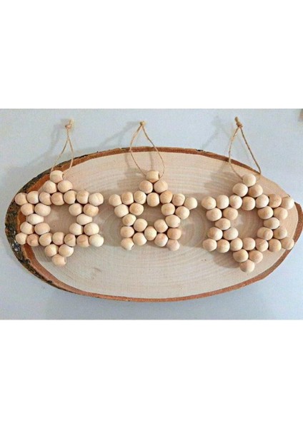 3'lü Ahşap Boncuk Yıldız Kapı ve Oda Süsü, Kahverengi