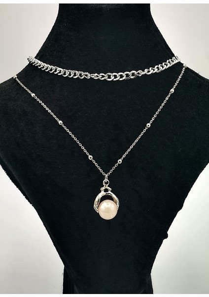 Çift Zincirli Gümüş Renk Figürlü Kolye