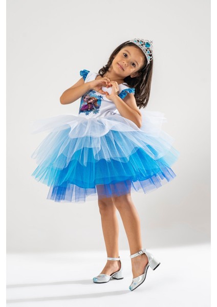 Mavi Prenses Anna Elsa Temalı Kız Çocuk Doğum Günü Elbisesi ve Parti Kostümü fiyatları