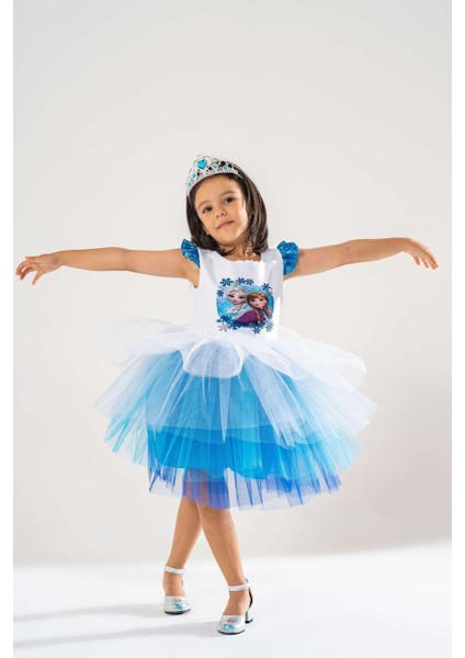 Mavi Prenses Anna Elsa Temalı Kız Çocuk Doğum Günü Elbisesi ve Parti Kostümü modelleri
