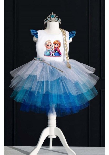 Beyaz Prenses Elsa Anna ve Olaf Temalı Doğum Günü Kostümü Seti