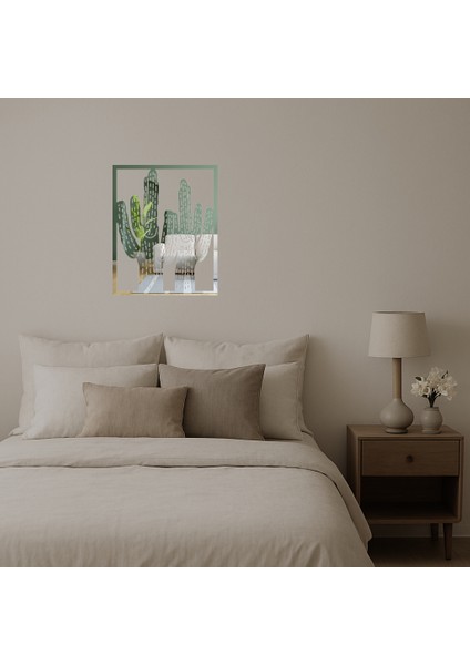 Estetik Kaktüs Desenli Dekoratif Aynalı Tablo - TOA7700-8379 fiyatları