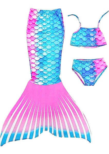 Renkli Deniz Kızı Tasarımlı Kız Çocuk Bikini, Pembe ve Mavi Detaylar fiyatları