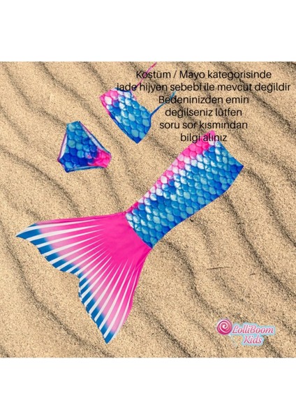 Renkli Deniz Kızı Tasarımlı Kız Çocuk Bikini, Pembe ve Mavi Detaylar fırsatları