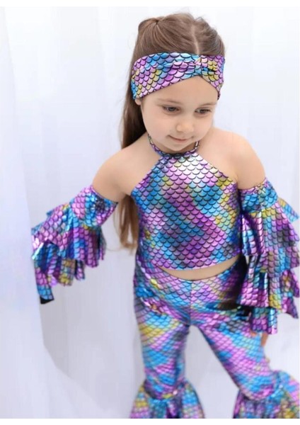 Mor Deniz Kızı Desenli Rahat ve Şık 5'li Pantolonlu Set