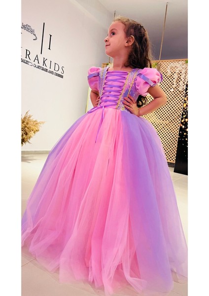 Kız Çocuk Pembe Rapunzel Kostümü, Masal Perisi Kıyafeti, Eğlenceli ve Renkli Kostüm fiyatları