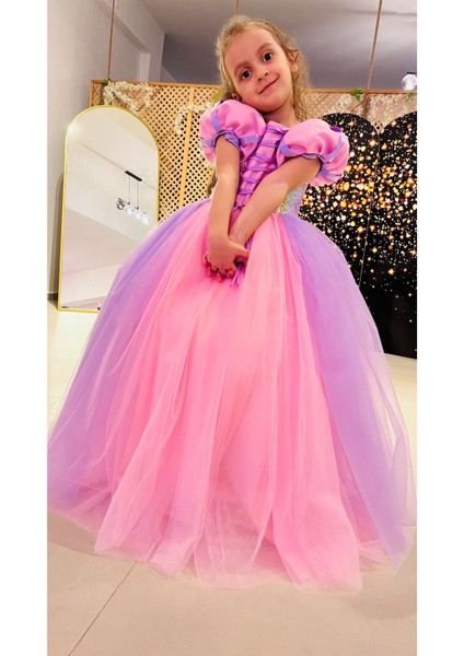 Kız Çocuk Pembe Rapunzel Kostümü, Masal Perisi Kıyafeti, Eğlenceli ve Renkli Kostüm modelleri