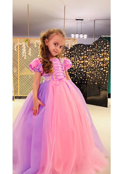 Kız Çocuk Pembe Rapunzel Kostümü, Masal Perisi Kıyafeti, Eğlenceli ve Renkli Kostüm fırsatları