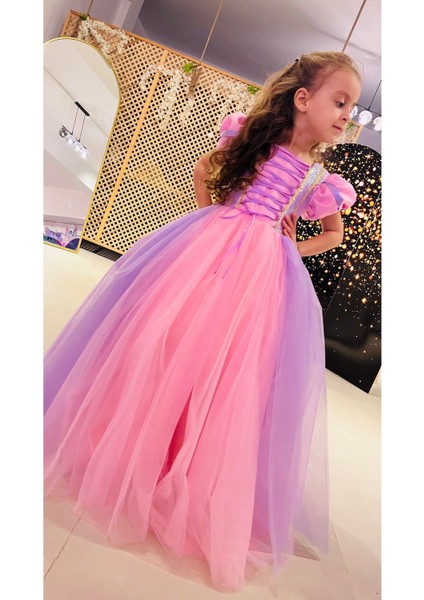 Kız Çocuk Pembe Rapunzel Kostümü, Masal Perisi Kıyafeti, Eğlenceli ve Renkli Kostüm indirimleri