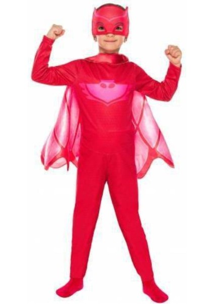 Pijamaskeliler Kostümü, Mavi-Kırmızı Baykuş Temalı Çocuk Kostümü