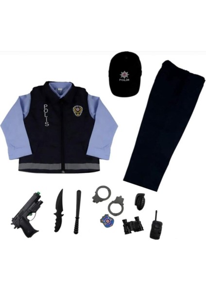 Mavi Polis Kostümü Takımı, Yelek ve Oyuncaklı Set, Eğlenceli Giyim, Çocuklar Için