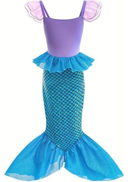 Deniz Kızı Temalı Elbise, Doğum Günü ve Parti Için 6-8 Yaş, Mavi Renkli Şık Kıyafet fiyatları