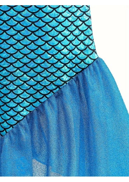 Deniz Kızı Temalı Elbise, Doğum Günü ve Parti Için 6-8 Yaş, Mavi Renkli Şık Kıyafet fırsatları