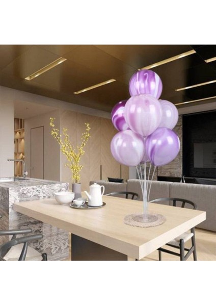 Turuncu 7'li Şeffaf Ayaklı Doğum Günü Balon Süsleme Standı