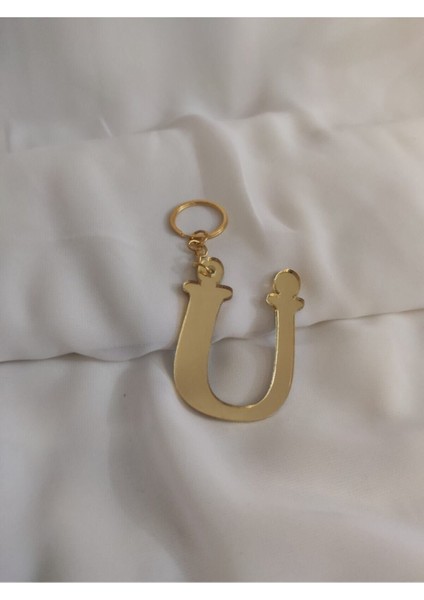Ü Harfi Sarı Pleksi Anahtarlık, Şık ve Parlak Aksesuar