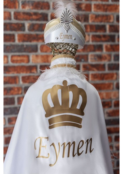 3'lü Beyaz Gold Sünnet Pelerini ve Deve Tüylü Su Yolu Şapka Seti